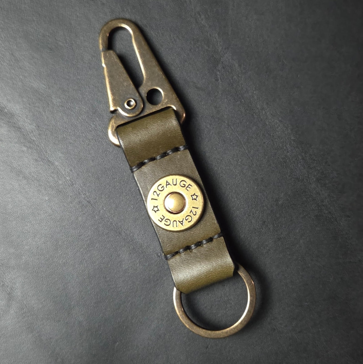 12 GAUGE LEATHER KEYCHAIN.