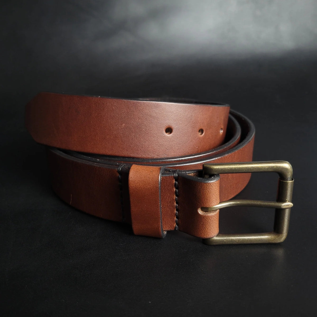 1.5" STITCHED LEATHER BELT – antique brass buckle