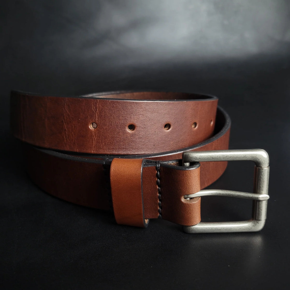 1.5" STITCHED LEATHER BELT - nickel matte buckle