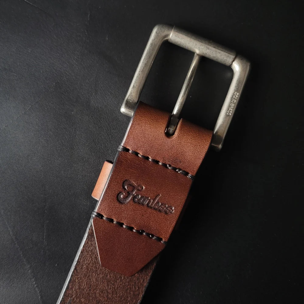 1.5" STITCHED LEATHER BELT - nickel matte buckle