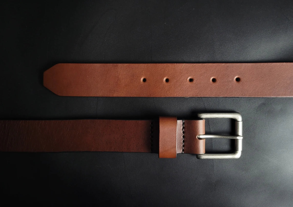 1.5" STITCHED LEATHER BELT - nickel matte buckle