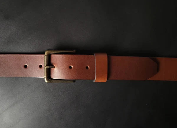 1.5" STITCHED LEATHER BELT – antique brass buckle