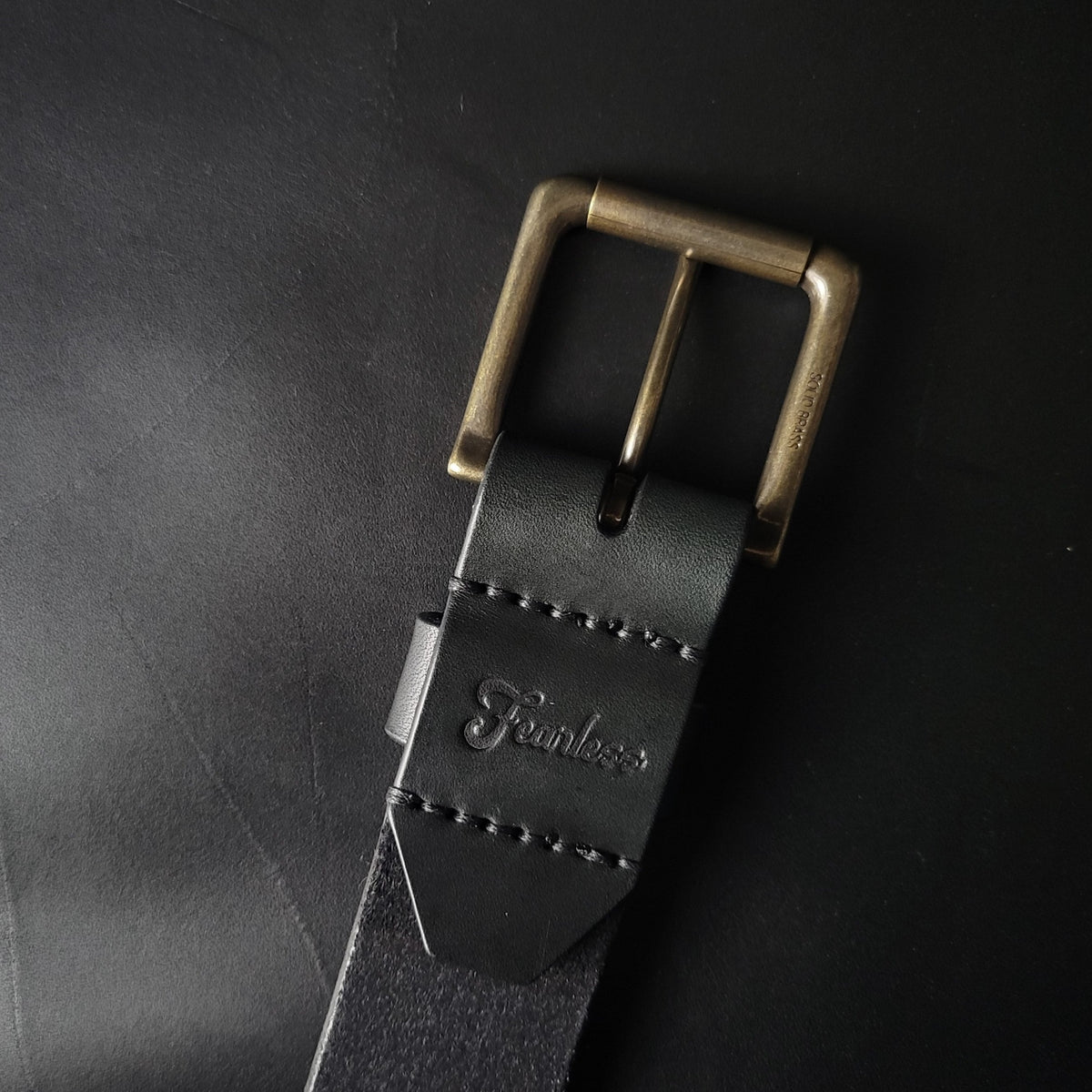 1.5" STITCHED LEATHER BELT – antique brass buckle