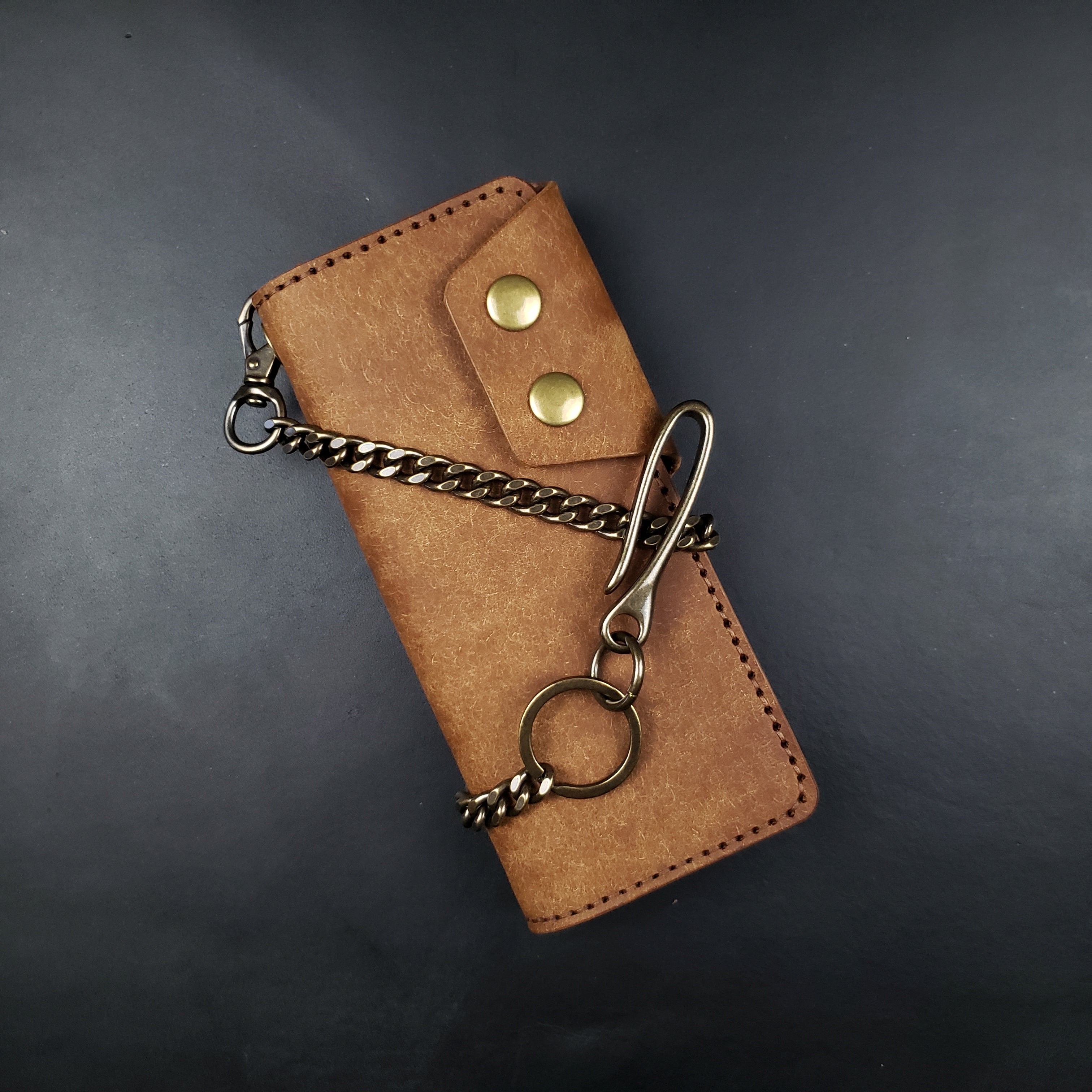 Long Trucker Wallet – Walnut & Olive / Antique Brass