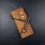 Load image into Gallery viewer, Long Trucker Wallet – Walnut &amp; Olive / Antique Brass
