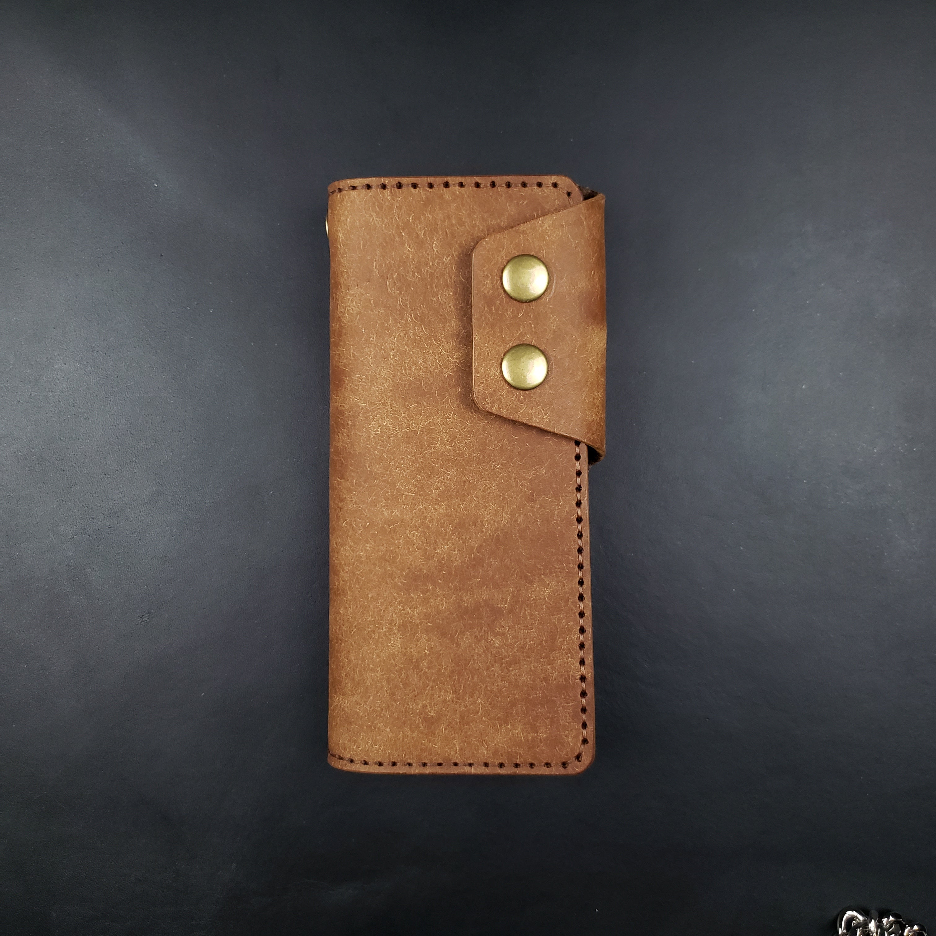 Long Trucker Wallet – Walnut & Olive / Antique Brass