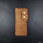Load image into Gallery viewer, Long Trucker Wallet – Walnut &amp; Olive / Antique Brass
