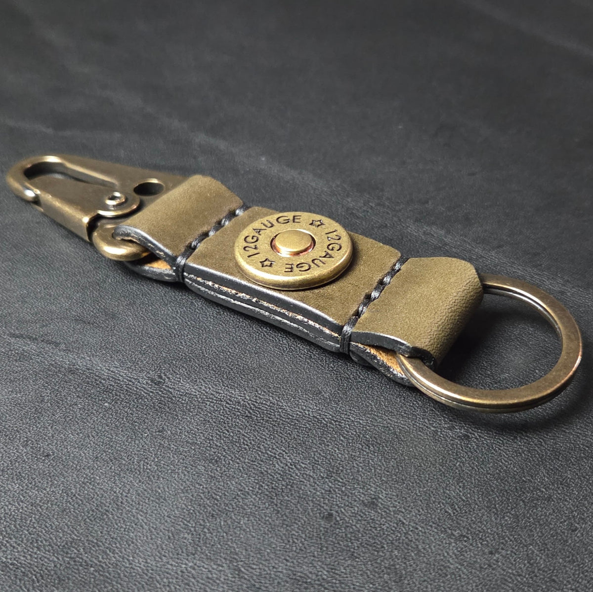 12 GAUGE LEATHER KEYCHAIN.