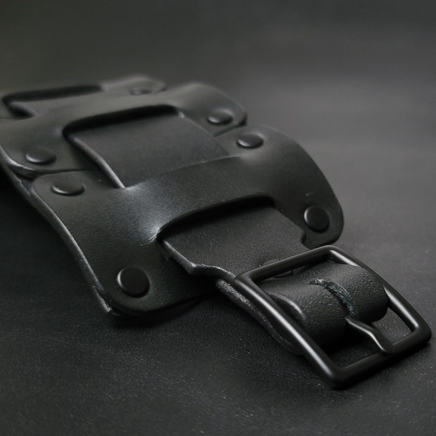 LEATHER CUFF BRACELET / BIKER'S WRISTBAND - black leather