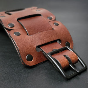 LEATHER CUFF BRACELET / BIKER'S WRISTBAND - brown leather