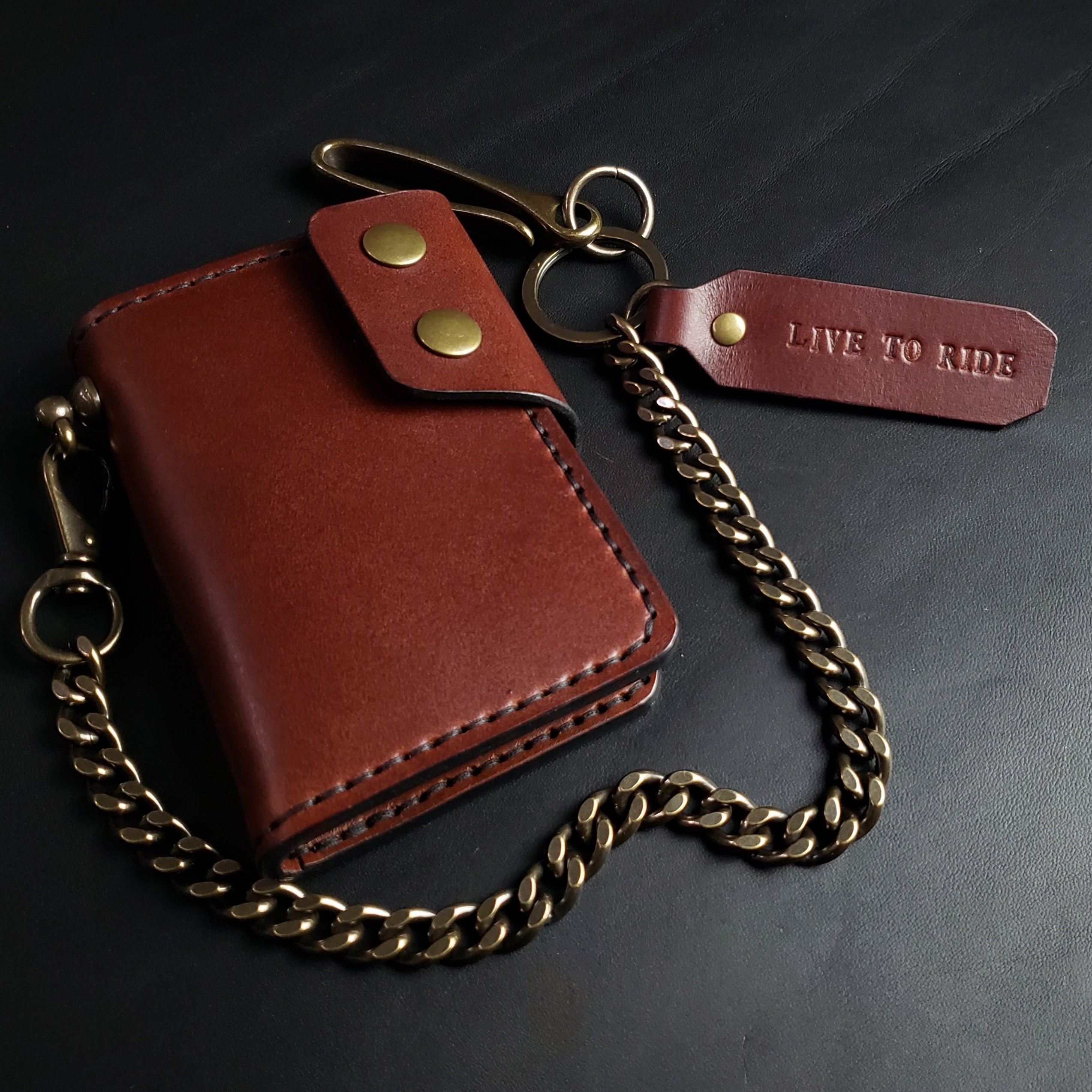 6 Pocket Biker Wallet – Brown / Antique Brass