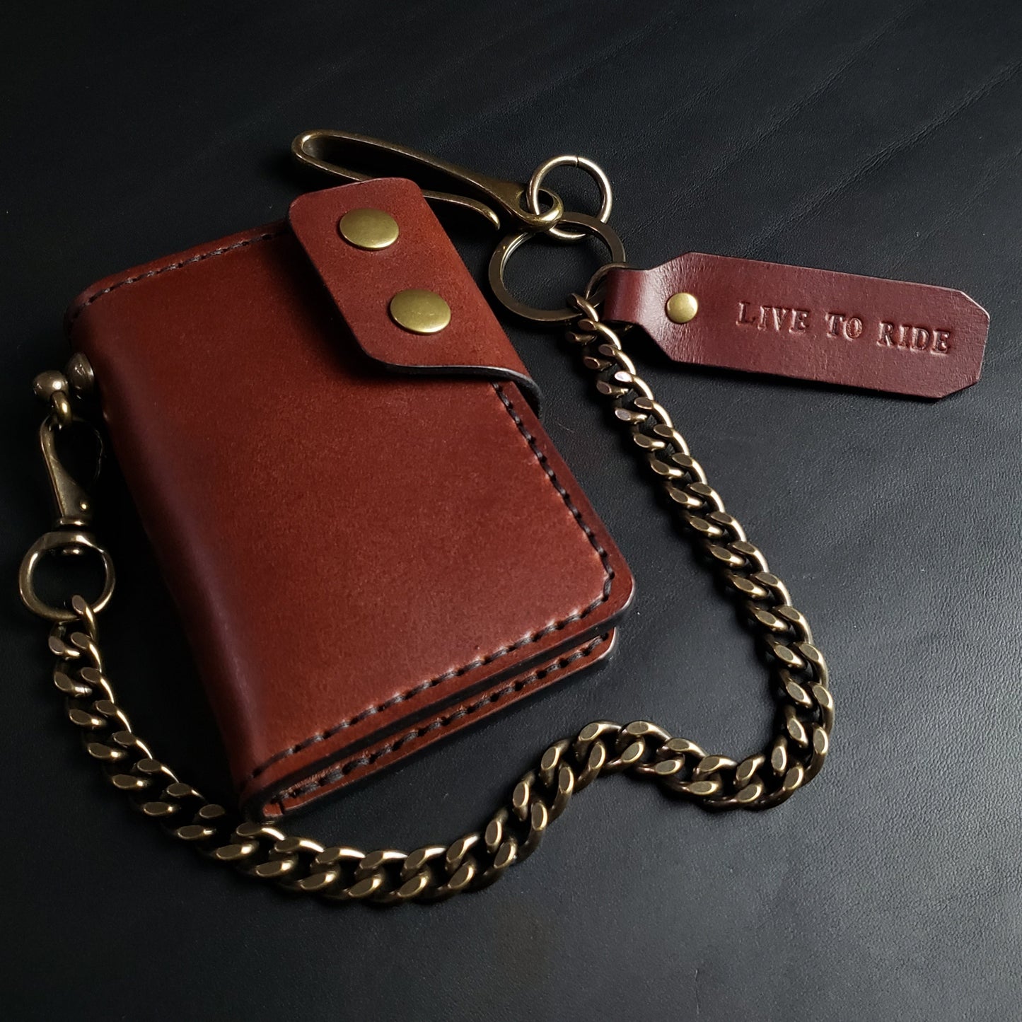 6 Pocket Biker Wallet – Brown / Antique Brass