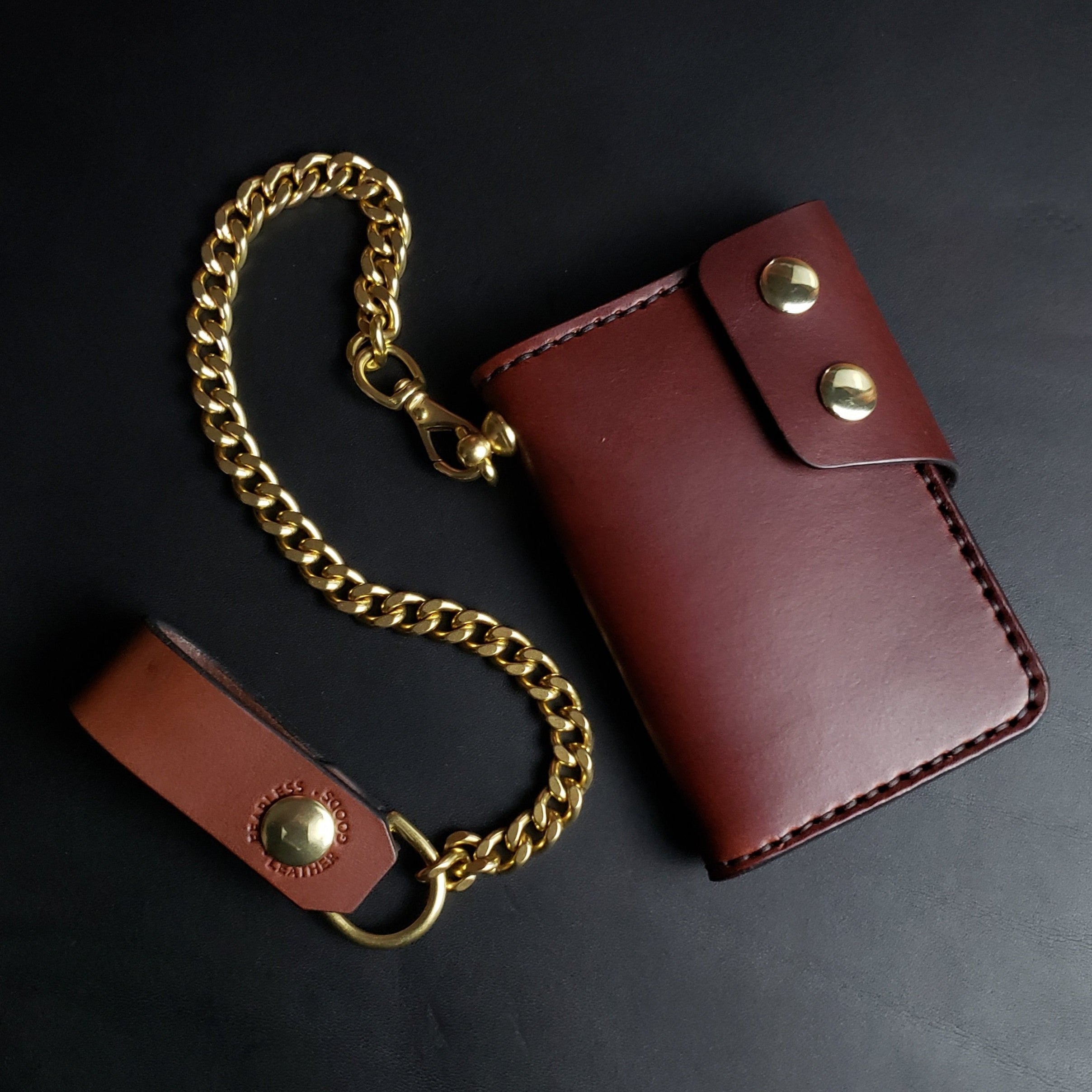 6 Pocket Biker Wallet – Brown / Natural Brass