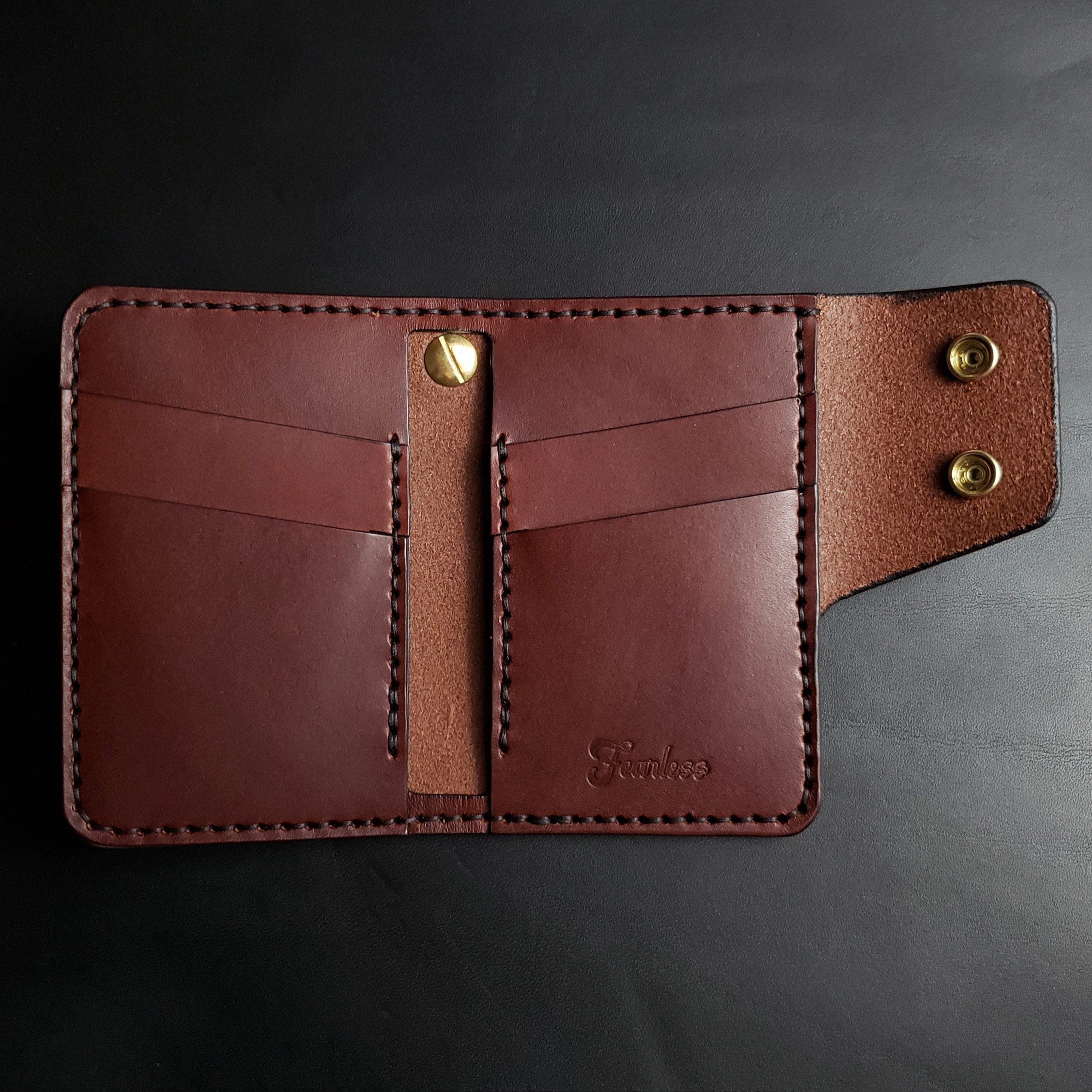 6 Pocket Biker Wallet – Brown / Natural Brass