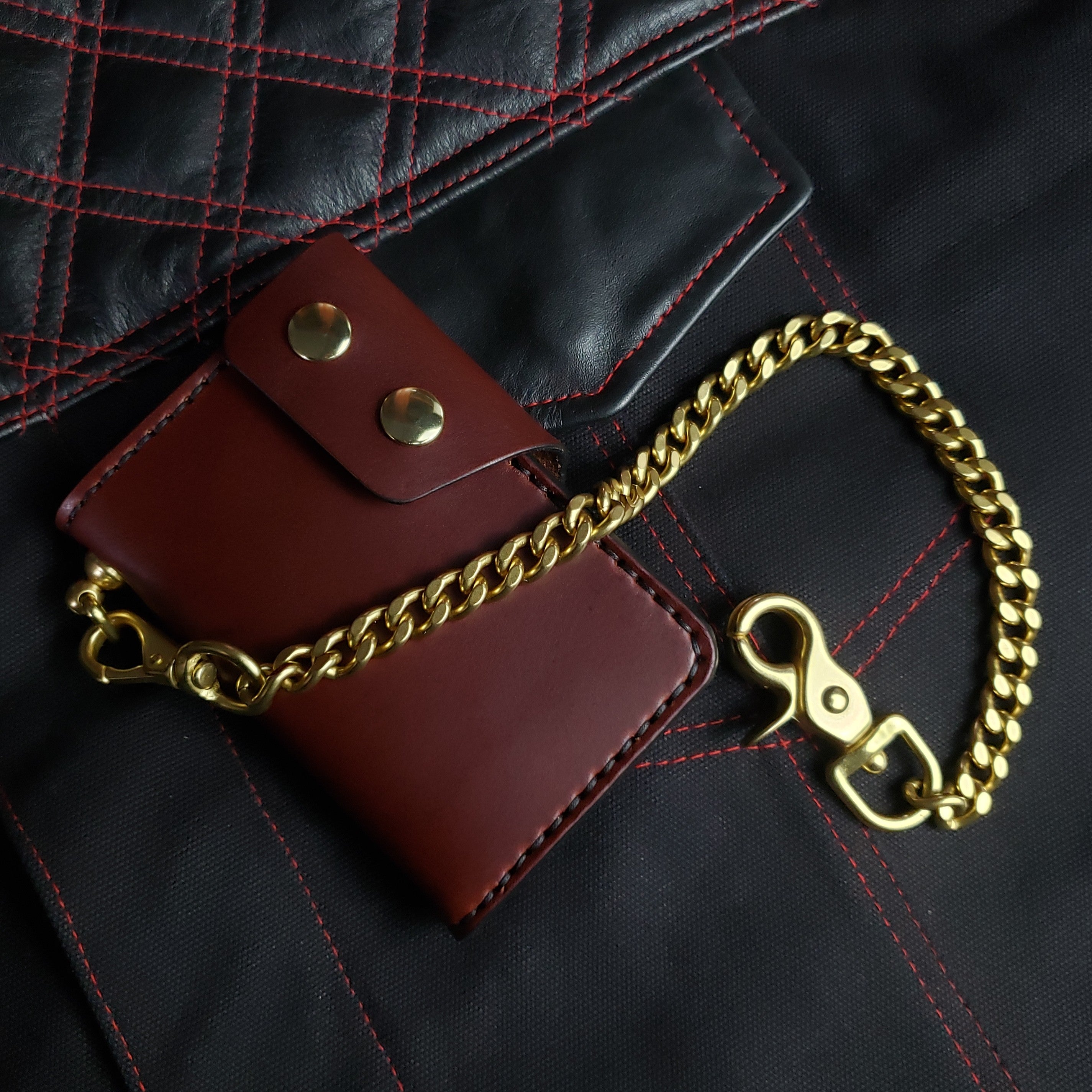6 Pocket Biker Wallet – Brown / Natural Brass