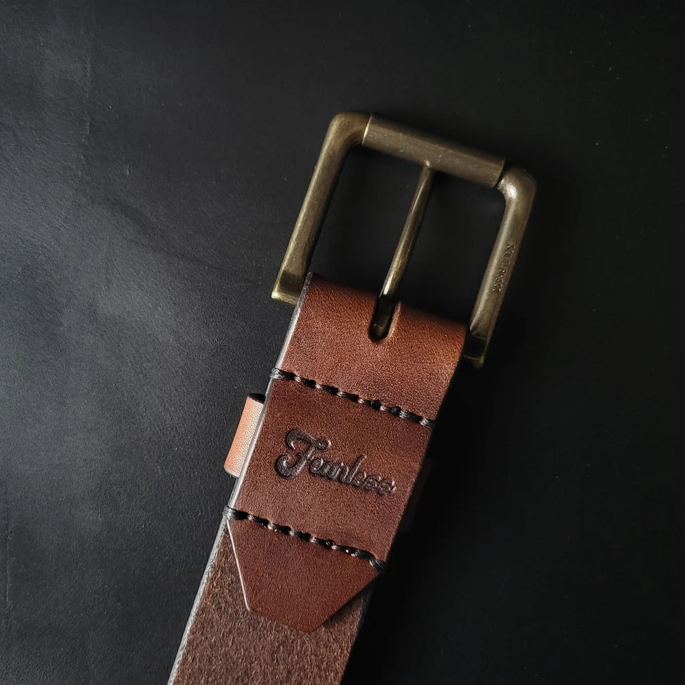 1.5" STITCHED LEATHER BELT – antique brass buckle