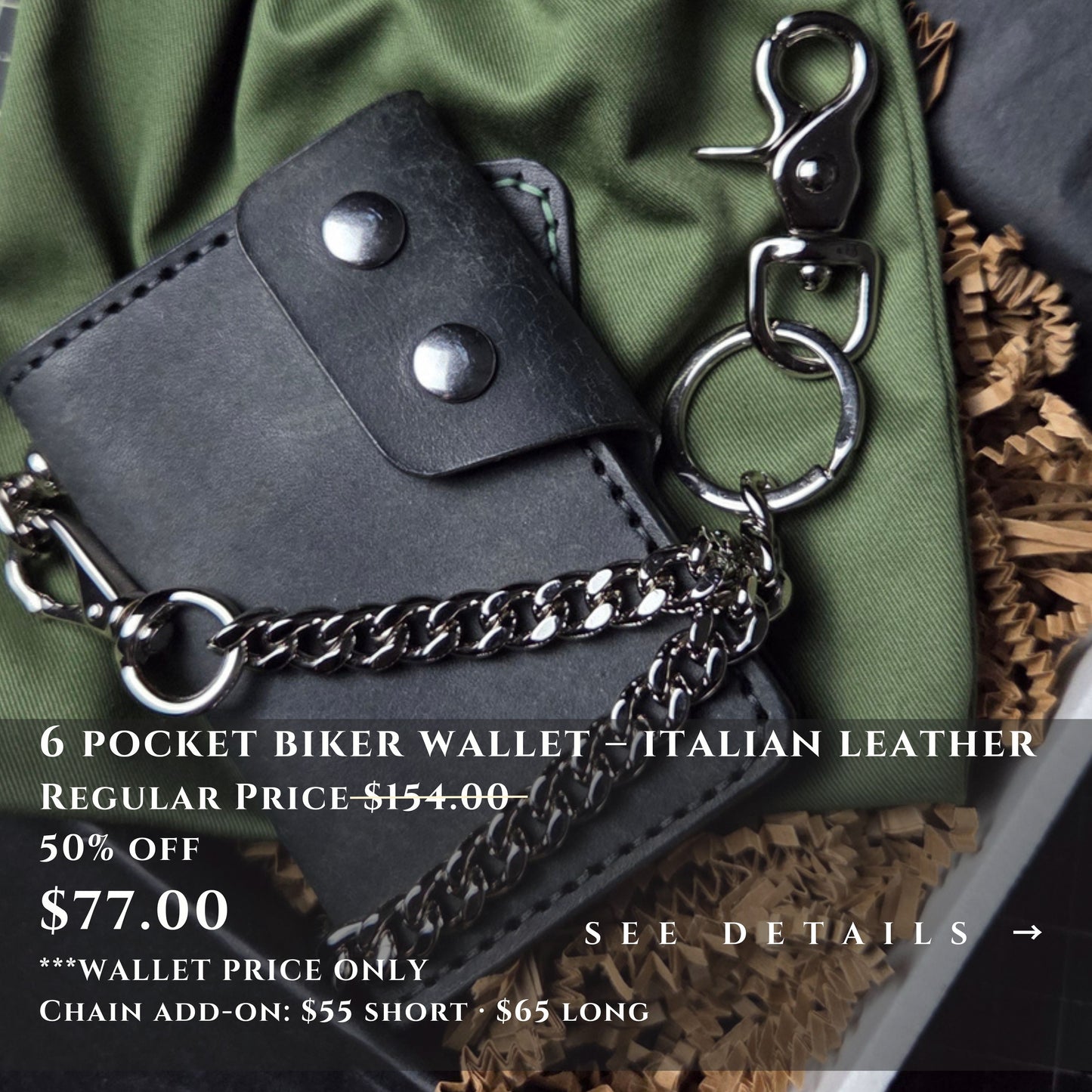 6 POCKET BIKER WALLET ITALIAN LEATHER - Ready to Ship Special Pricing