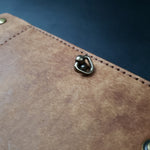 Load image into Gallery viewer, 6 Pocket Biker Wallet – Walnut &amp; Olive / Antique Brass
