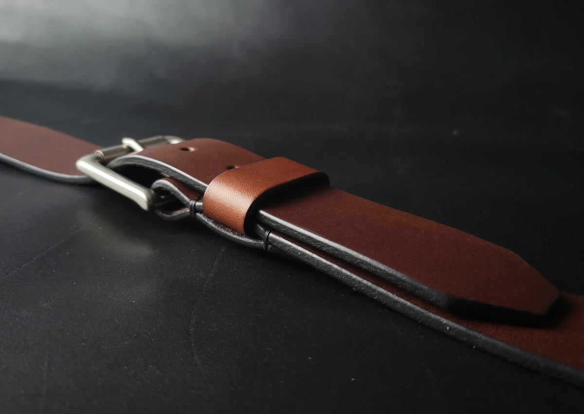 1.5" STITCHED LEATHER BELT - nickel matte buckle