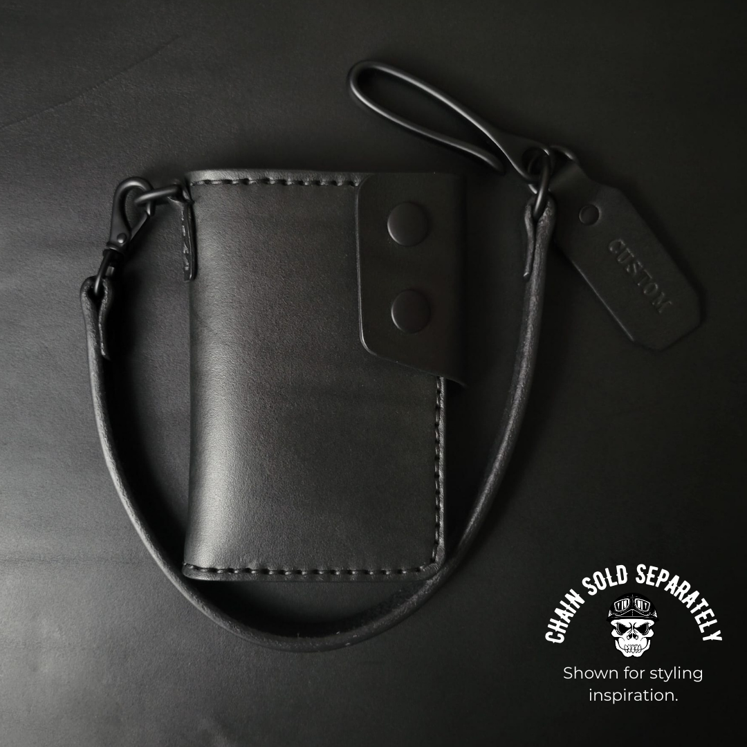 6 POCKET BIKER WALLET - black leather/D-ring