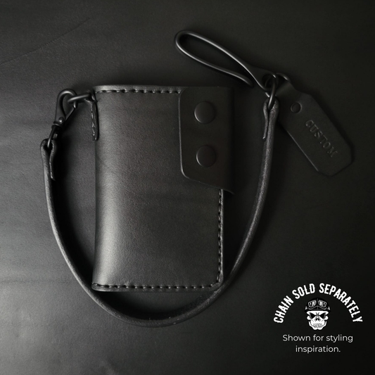 6 POCKET BIKER WALLET - black leather/D-ring