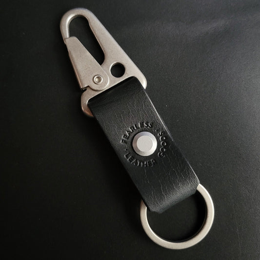 BLACK LEATHER KEYRING - nickel matte hardware
