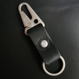 BLACK LEATHER KEYRING - nickel matte hardware