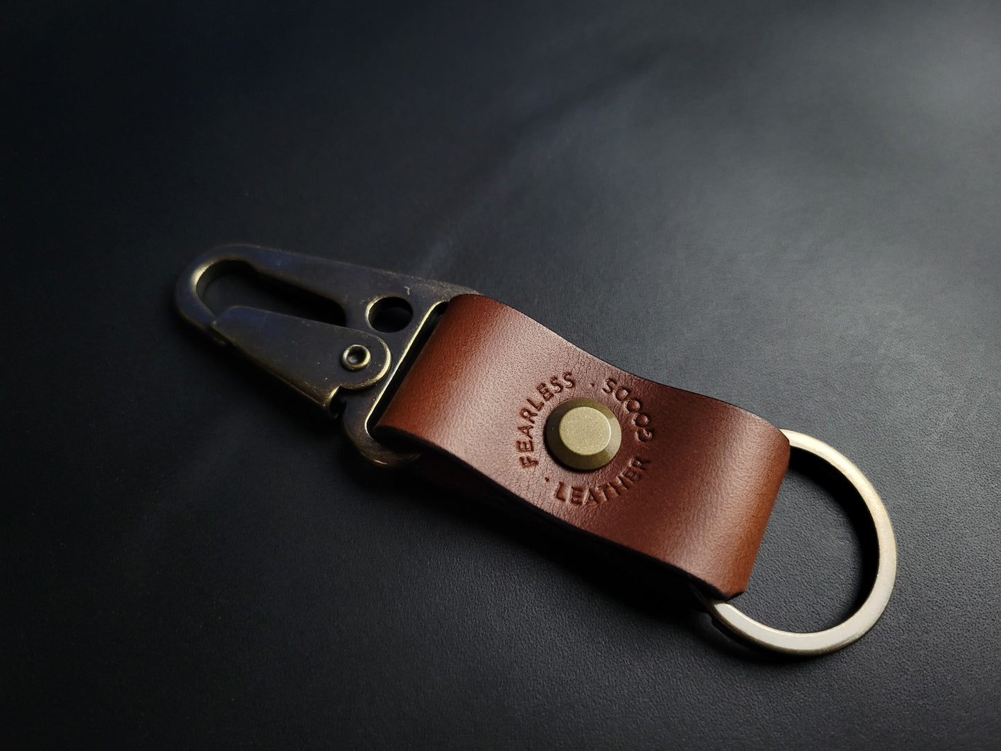 BROWN LEATHER KEYRING - antique brass hardware