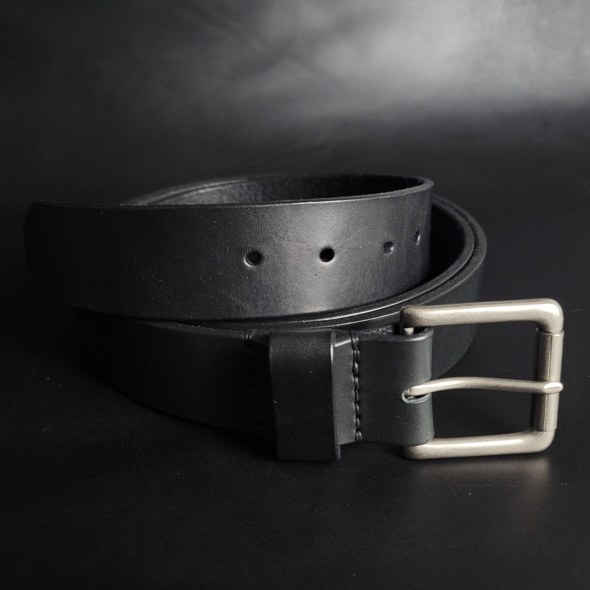1.5" STITCHED LEATHER BELT - nickel matte buckle