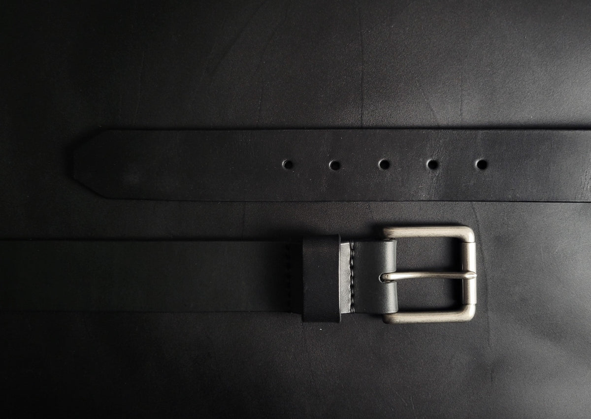1.5" STITCHED LEATHER BELT - nickel matte buckle
