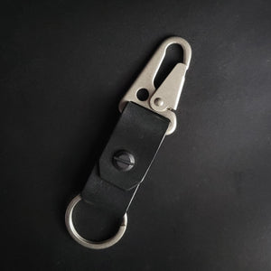 BLACK LEATHER KEYRING - nickel matte hardware