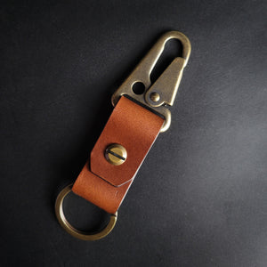 BROWN LEATHER KEYRING - antique brass hardware