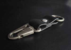 BLACK LEATHER KEYRING - nickel matte hardware
