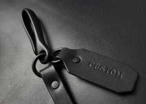 BLACK LEATHER STRAP WALLET CHAIN - Nickel Plate