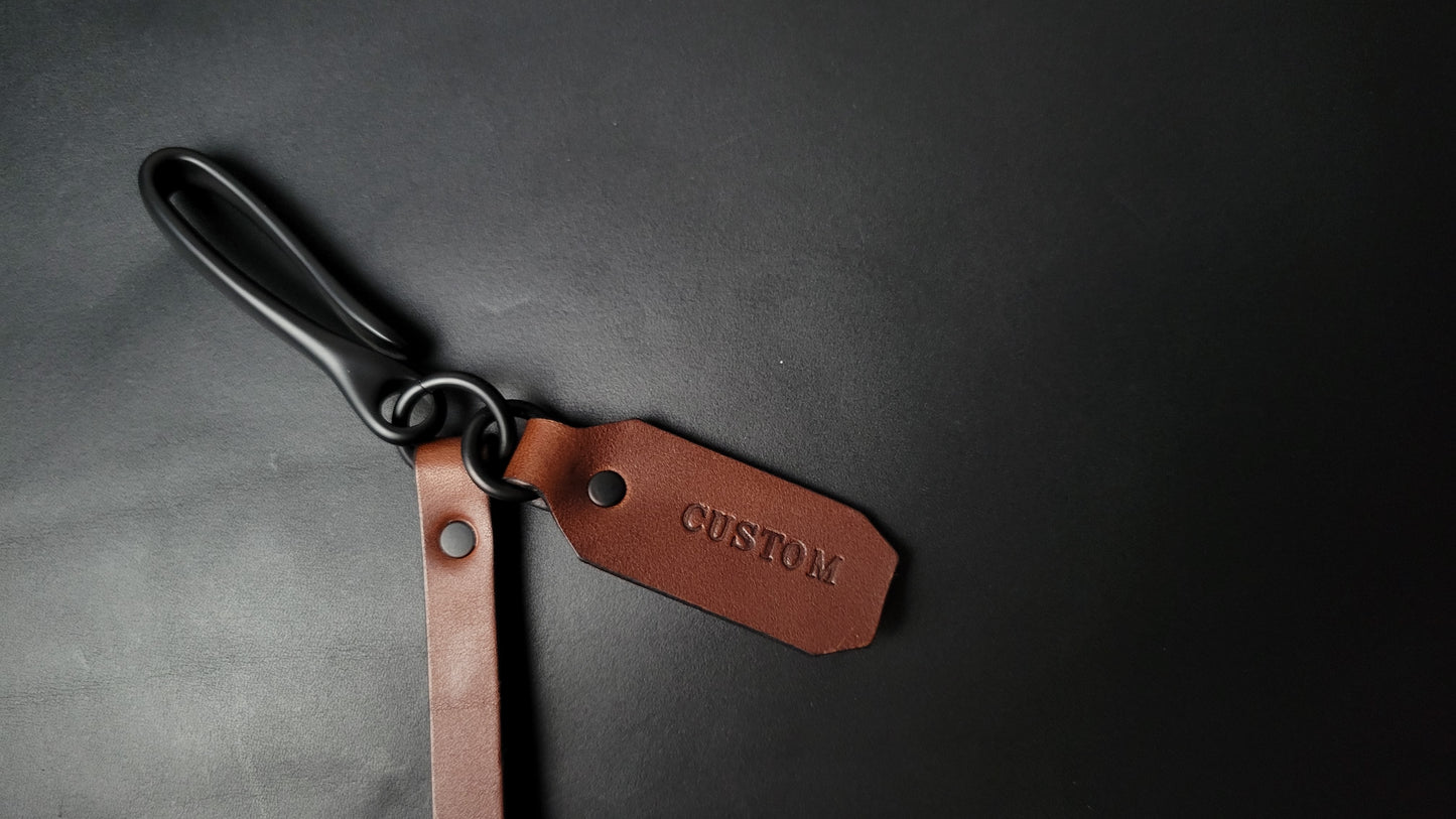 BROWN LEATHER WALLET CHAIN - antique brass
