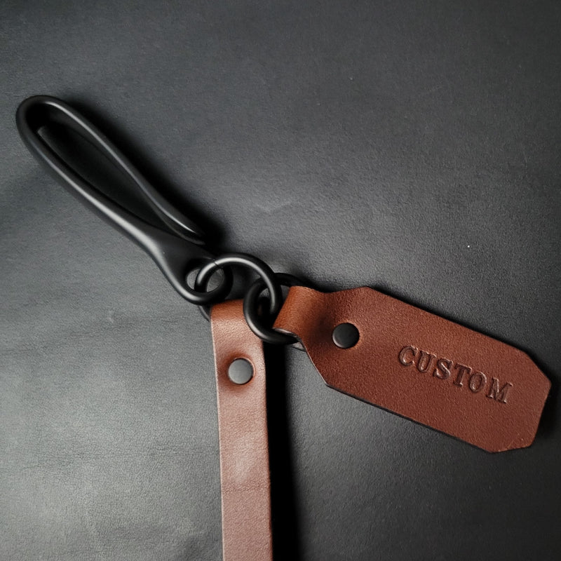 BROWN LEATHER WALLET CHAIN - black matte