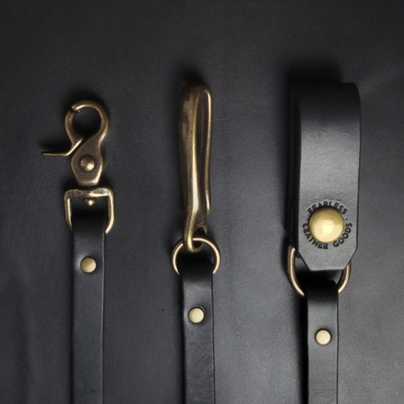 BLACK LEATHER WALLET CHAIN - antique brass