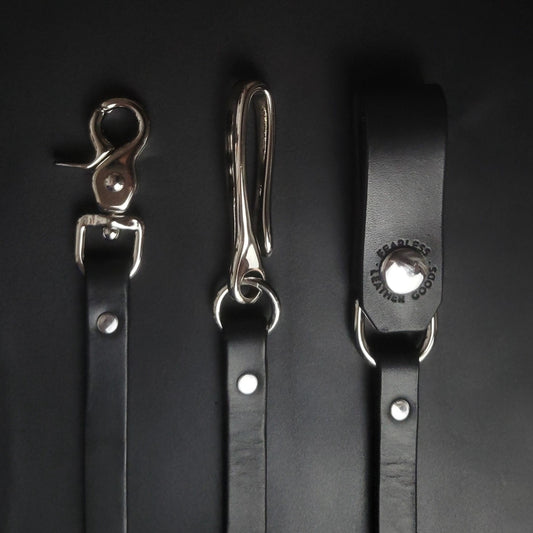 BLACK LEATHER WALLET CHAIN - Nickel Plate