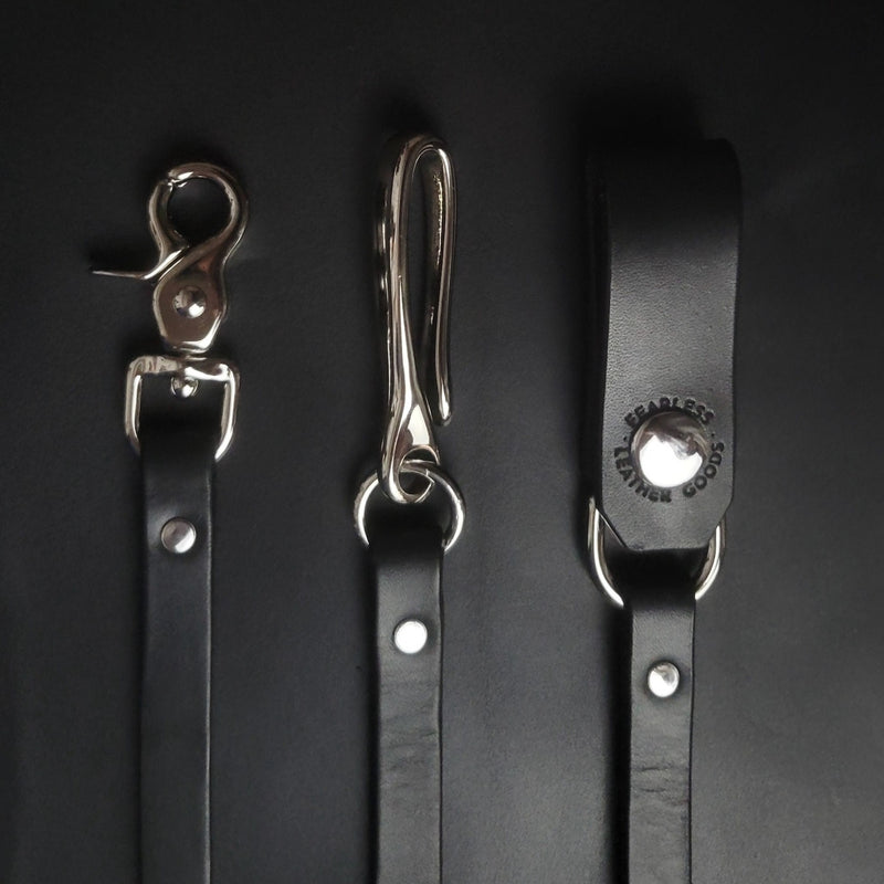 BLACK LEATHER WALLET CHAIN - Nickel Plate