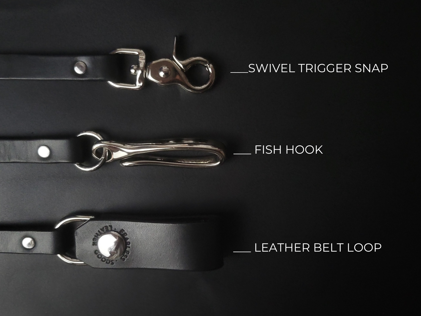 BLACK LEATHER WALLET CHAIN - Nickel Plate