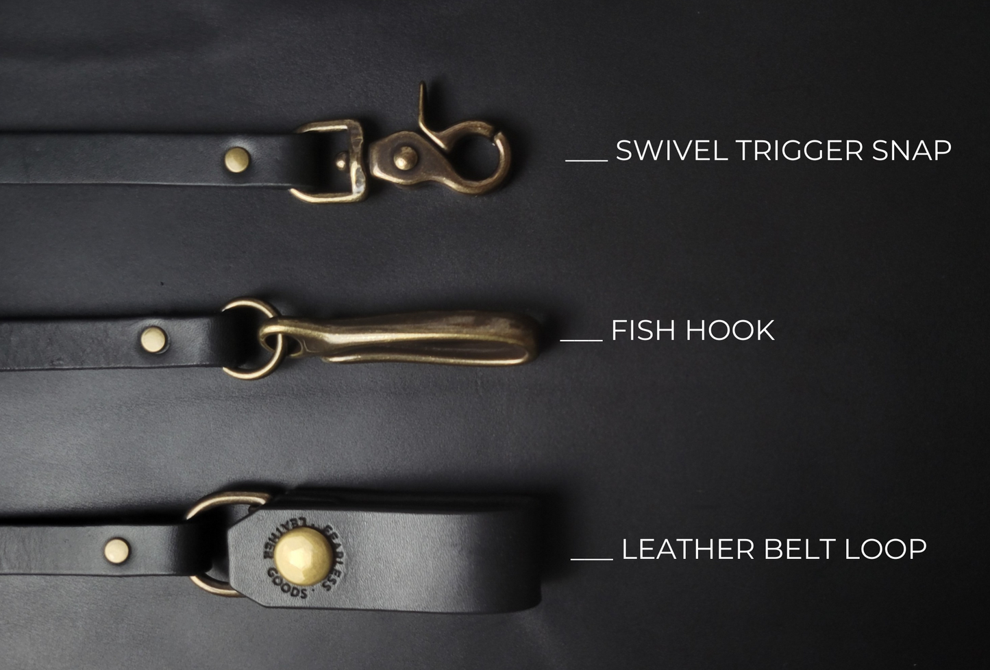 BLACK LEATHER WALLET CHAIN - antique brass