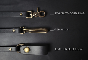 BLACK LEATHER STRAP WALLET CHAIN - antique brass