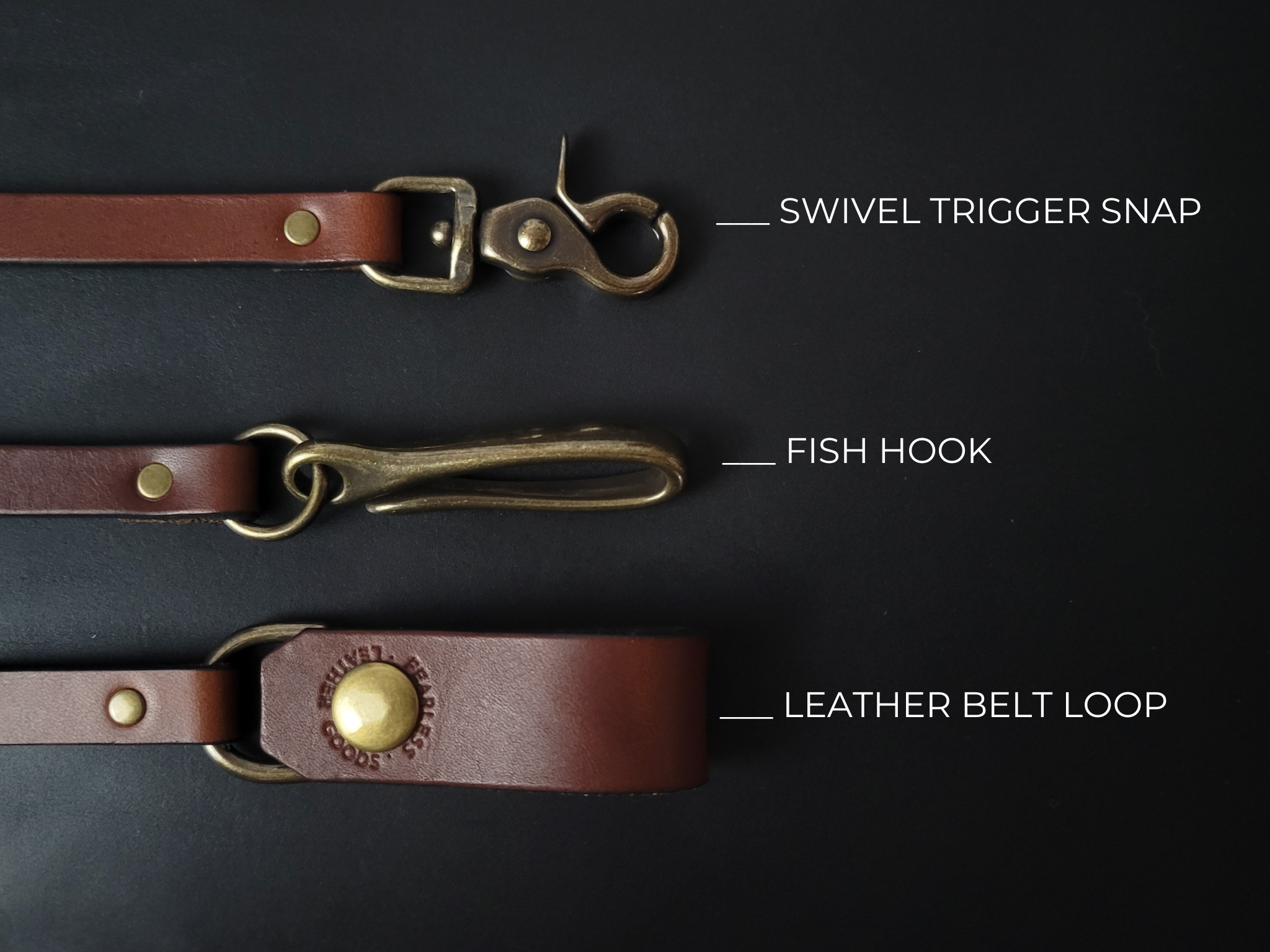 BROWN LEATHER STRAP WALLET CHAIN - antique brass