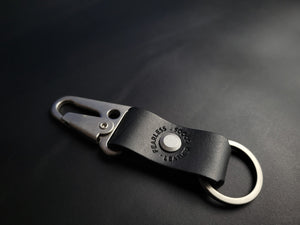 BLACK LEATHER KEYRING - nickel matte hardware
