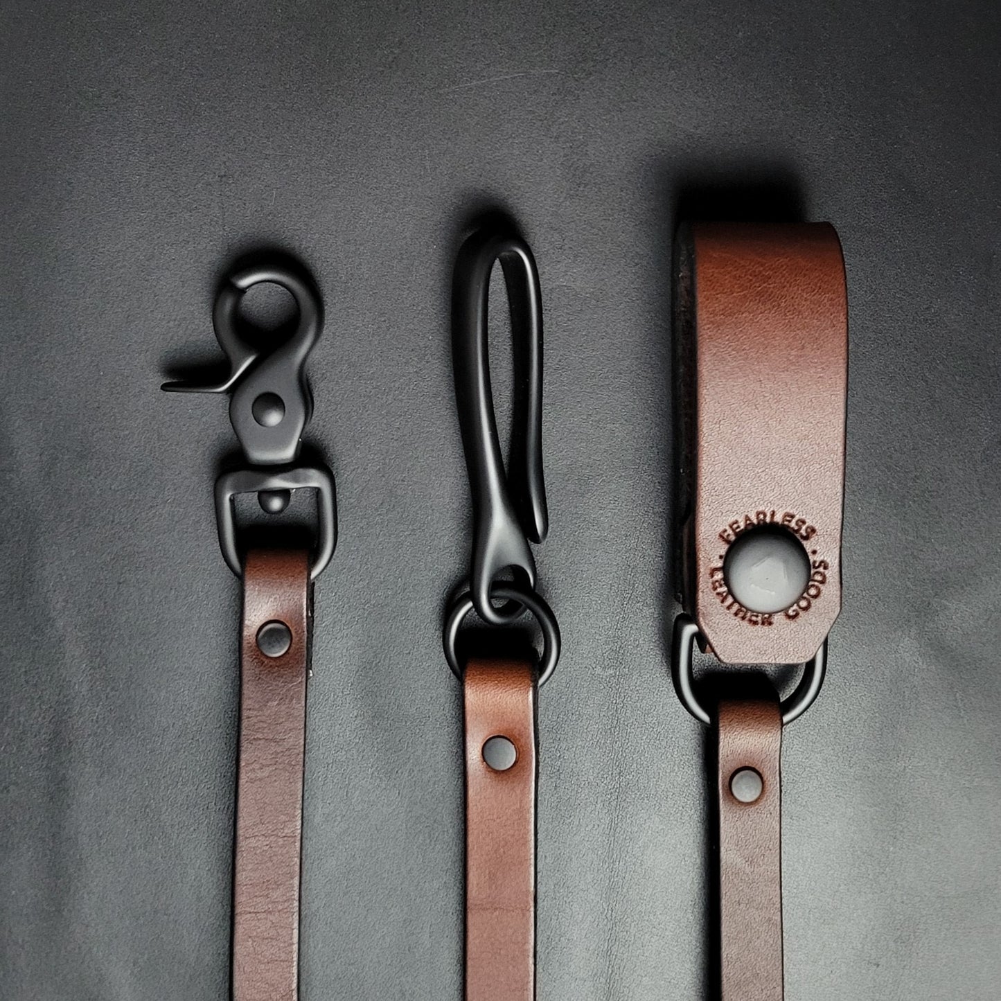 BROWN LEATHER WALLET CHAIN - black matte