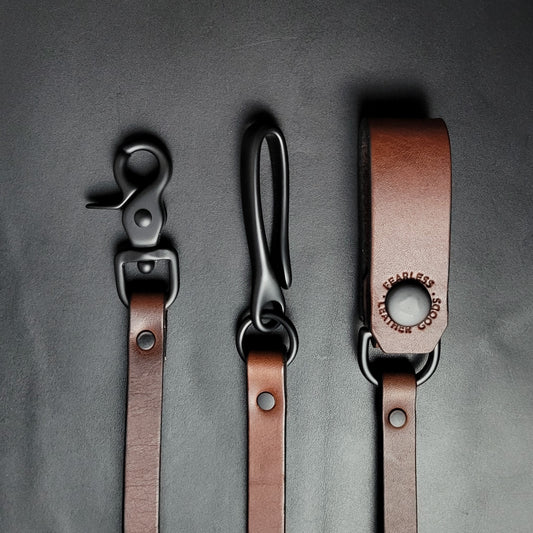 BROWN LEATHER WALLET CHAIN - black matte